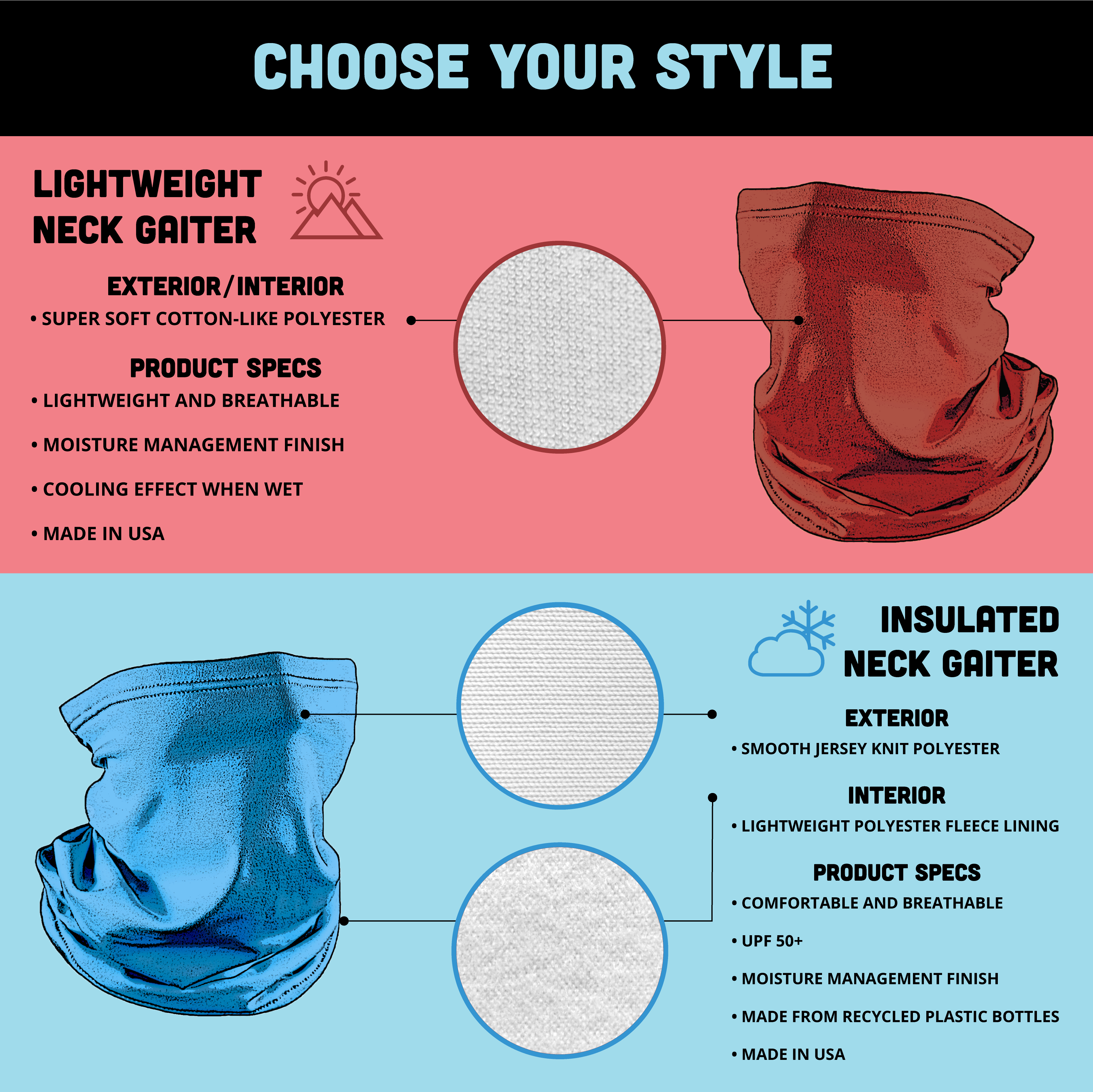 Solid Black Neck Gaiter - Fabric Style Guide - Knotty Tie Co.