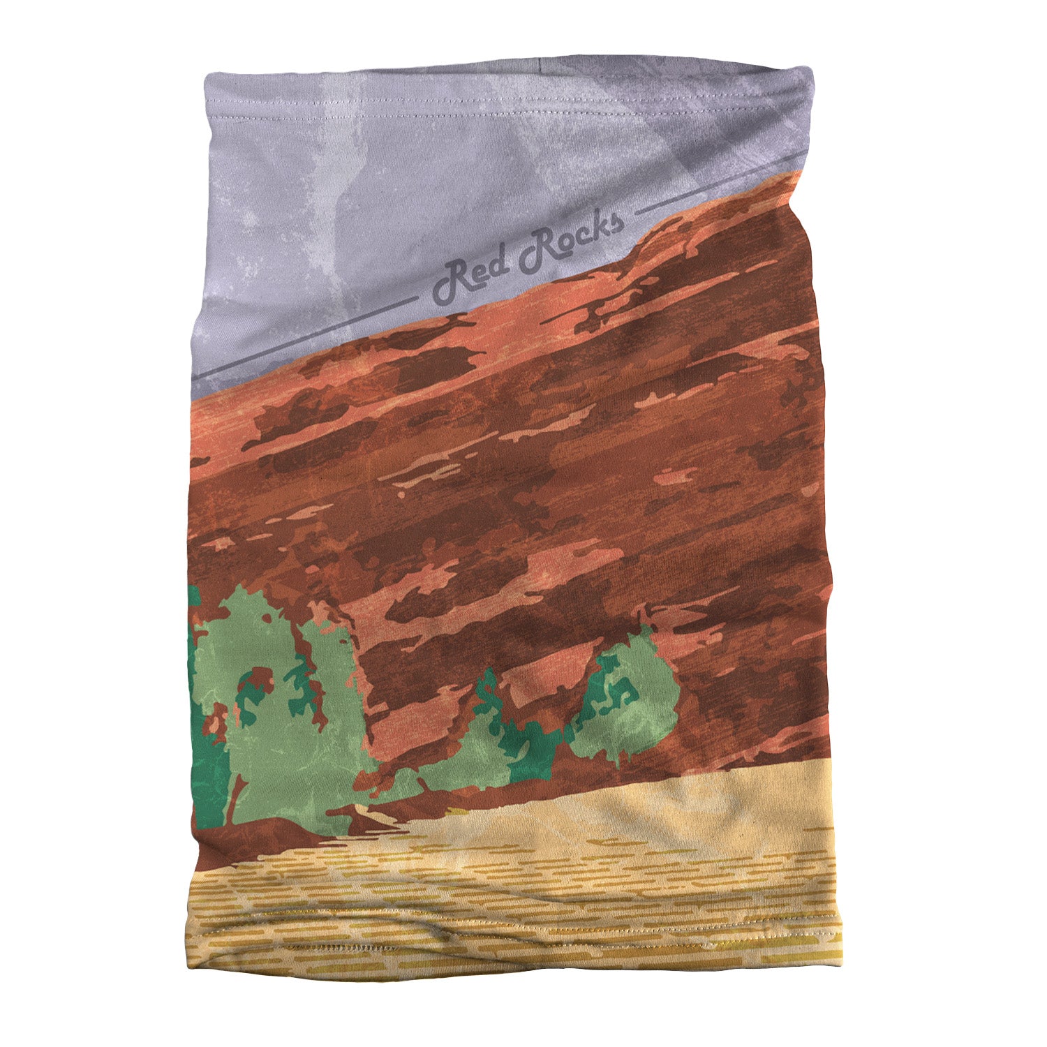 Red Rocks Abstract Neck Gaiter - Flat Table Lay - Knotty Tie Co.