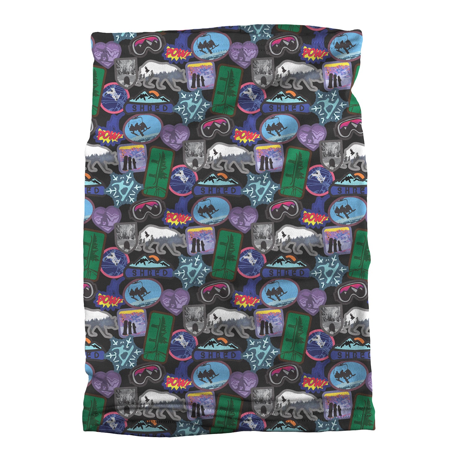 Snowboard Patches Neck Gaiter - Flat Table Lay - Knotty Tie Co.